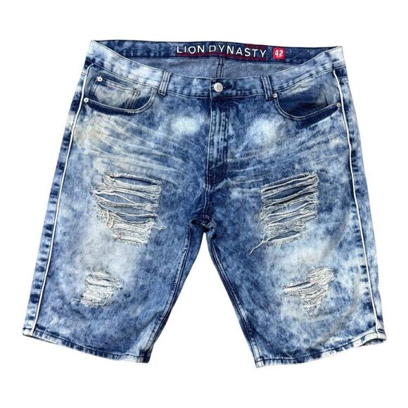 Lion Dynasty Premium Denim Distressed Ripped Acid-Wash Jean Shorts Size 42 Y2K - Picture 1 of 6